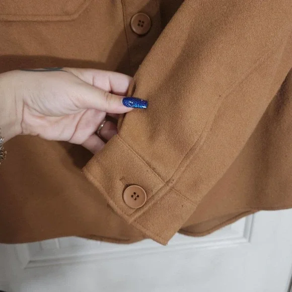 Avec Les Filles Womens Shacket Camel Brown Tan Relaxed Cozy Knit Shirt Jacket S - Picture 7 of 13